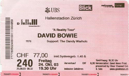 David Bowie - Hallenstadion Zürich